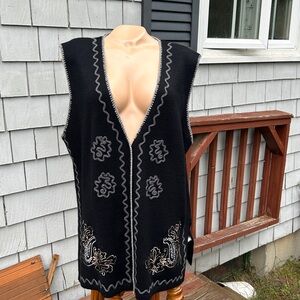 Jennifer Reed Black Vest- Embroidered- Vintage- Size 3X